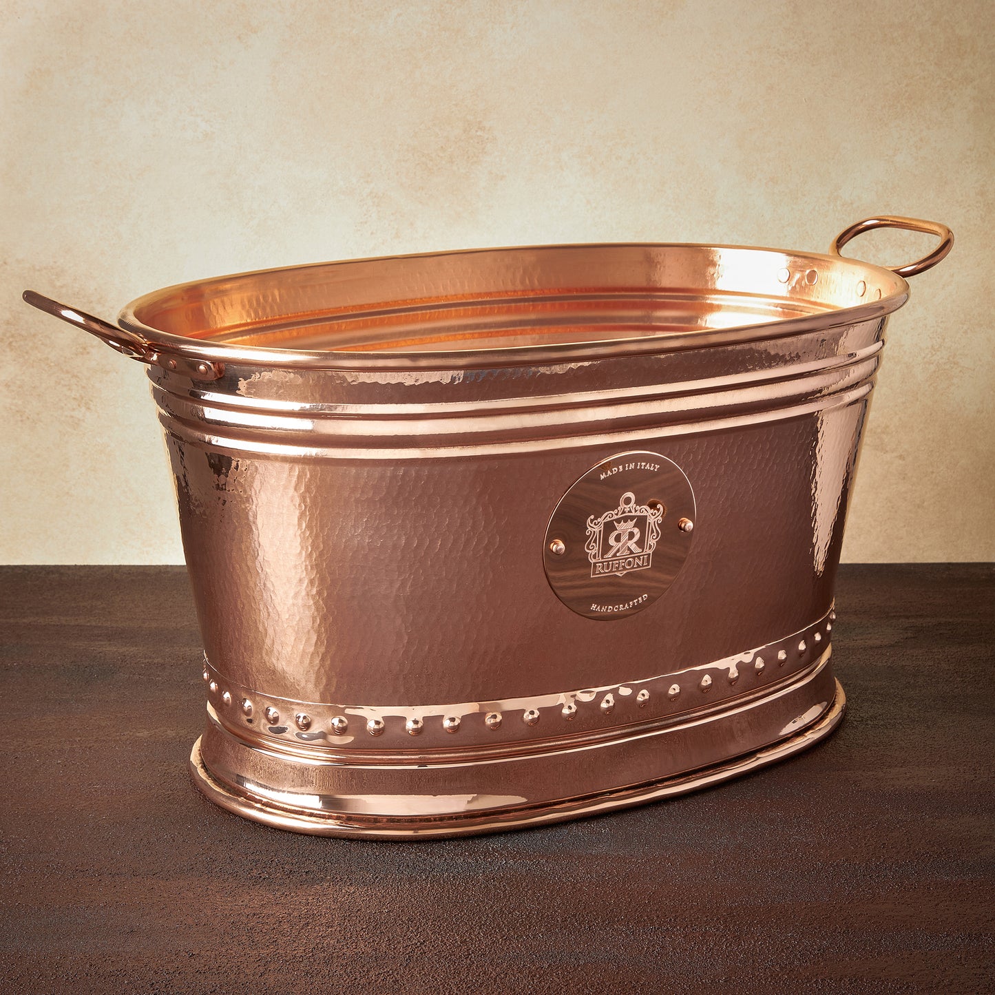 Hammered copper Large Ice Bucket, copper handles, from Ruffoni Historia collection