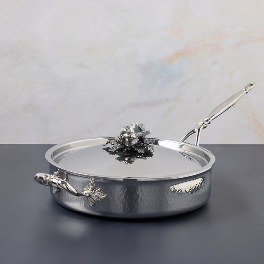 Ruffoni Opus Prima Sauté Pan 3.5qt crafted in hammered stainless steel