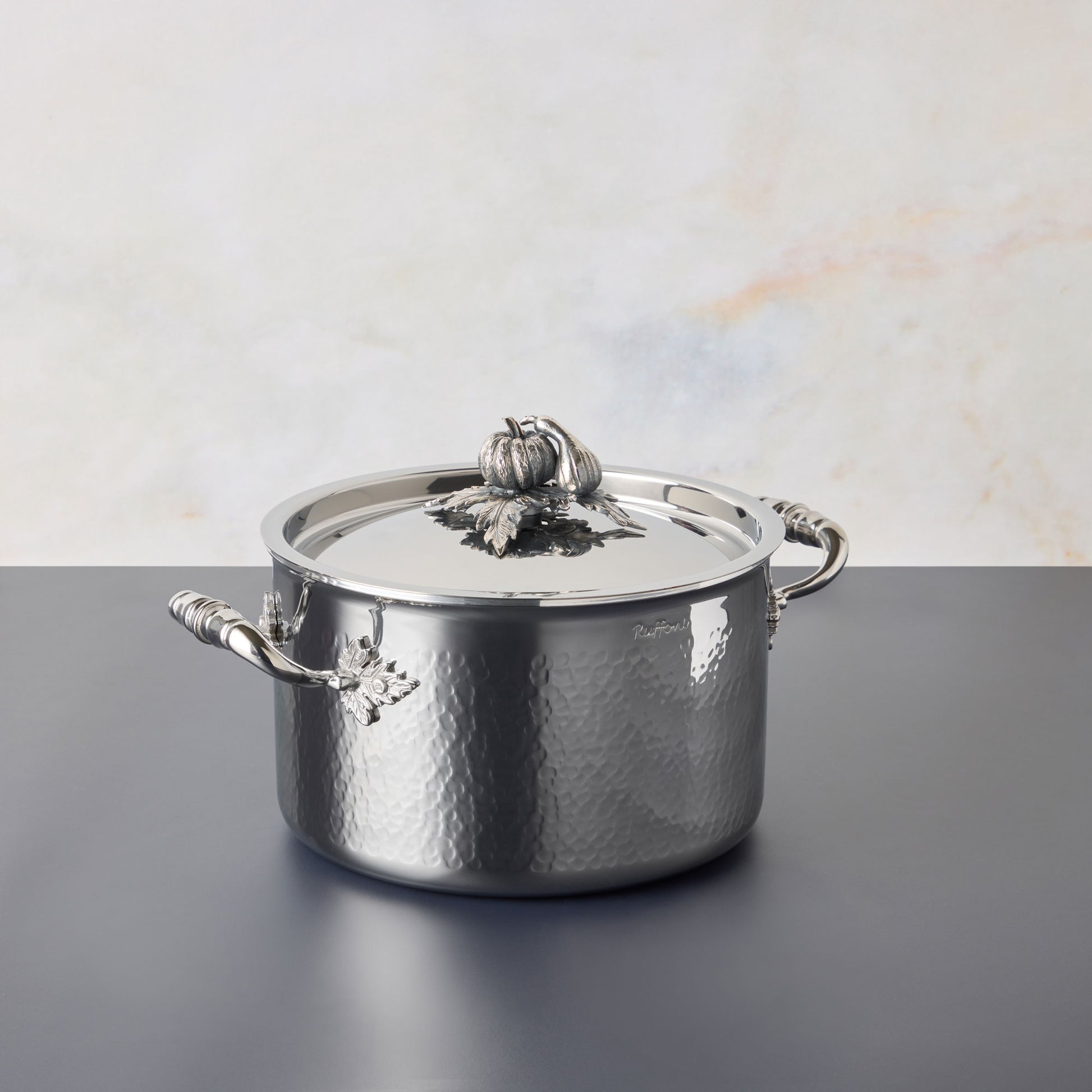 Opus Prima hammered stainless steel Soup Pot with decorated lid