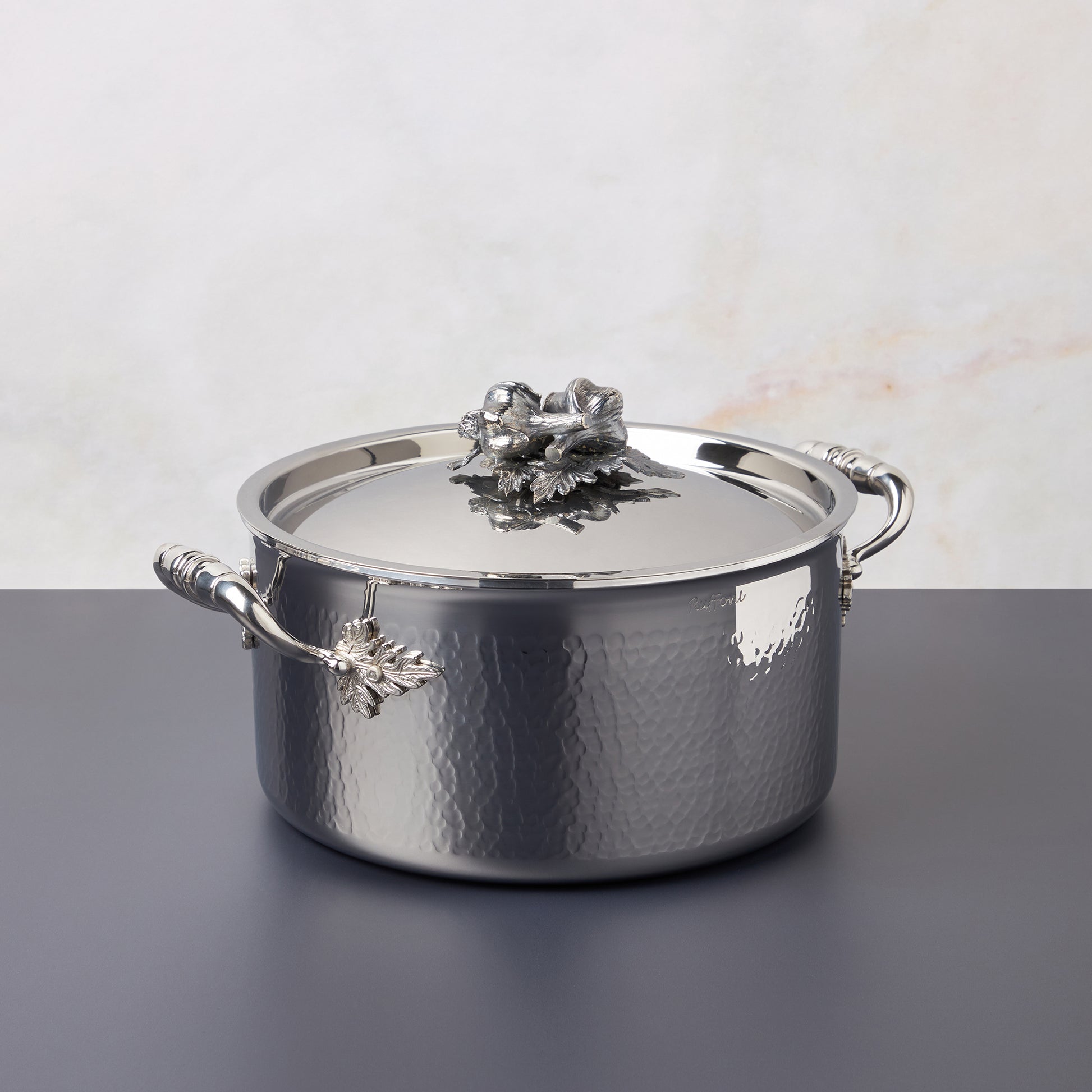Ruffoni Opus Prima 6QT stockpot crafted in hammered stainless steel