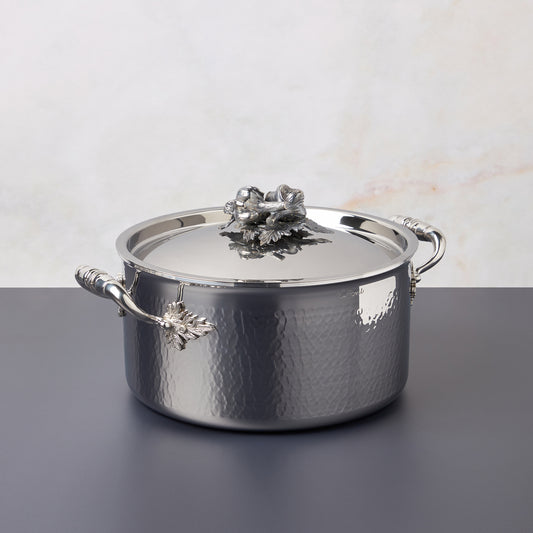 Ruffoni Opus Prima 6QT stockpot crafted in hammered stainless steel