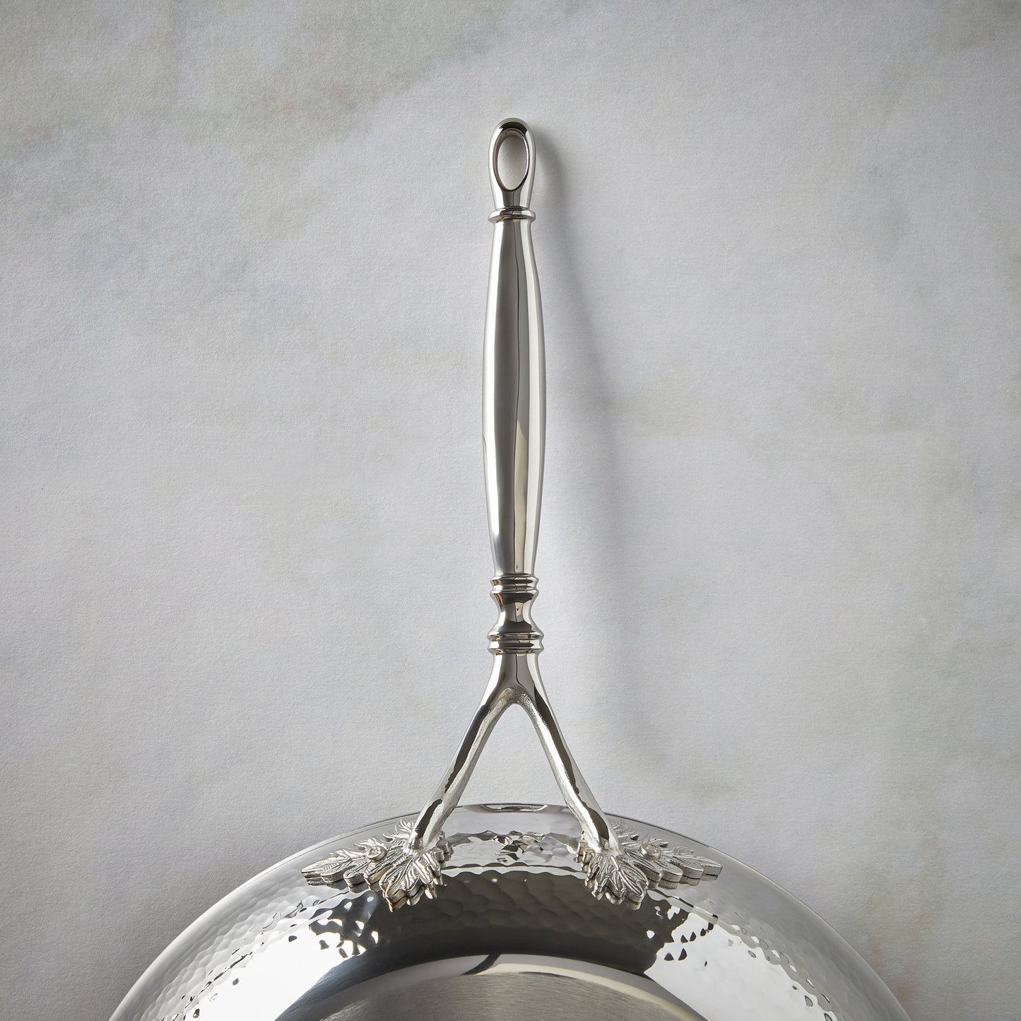 Beautiful stainless steel long stick handle decorated with delicate leaves cookware by Ruffoni