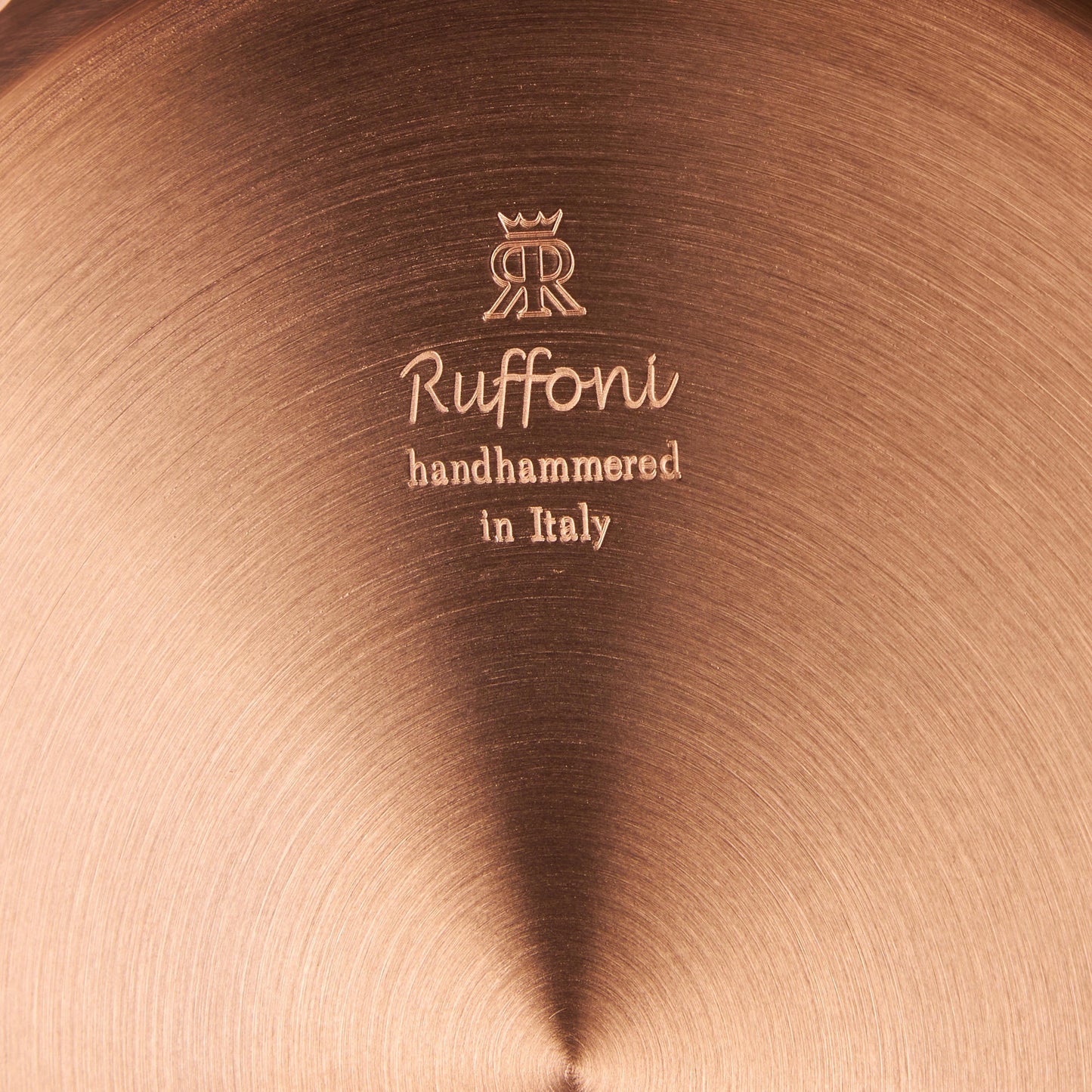 Ruffoni Made in Italy brand logo stamped under Opus Cupra copper sauté for authenticity