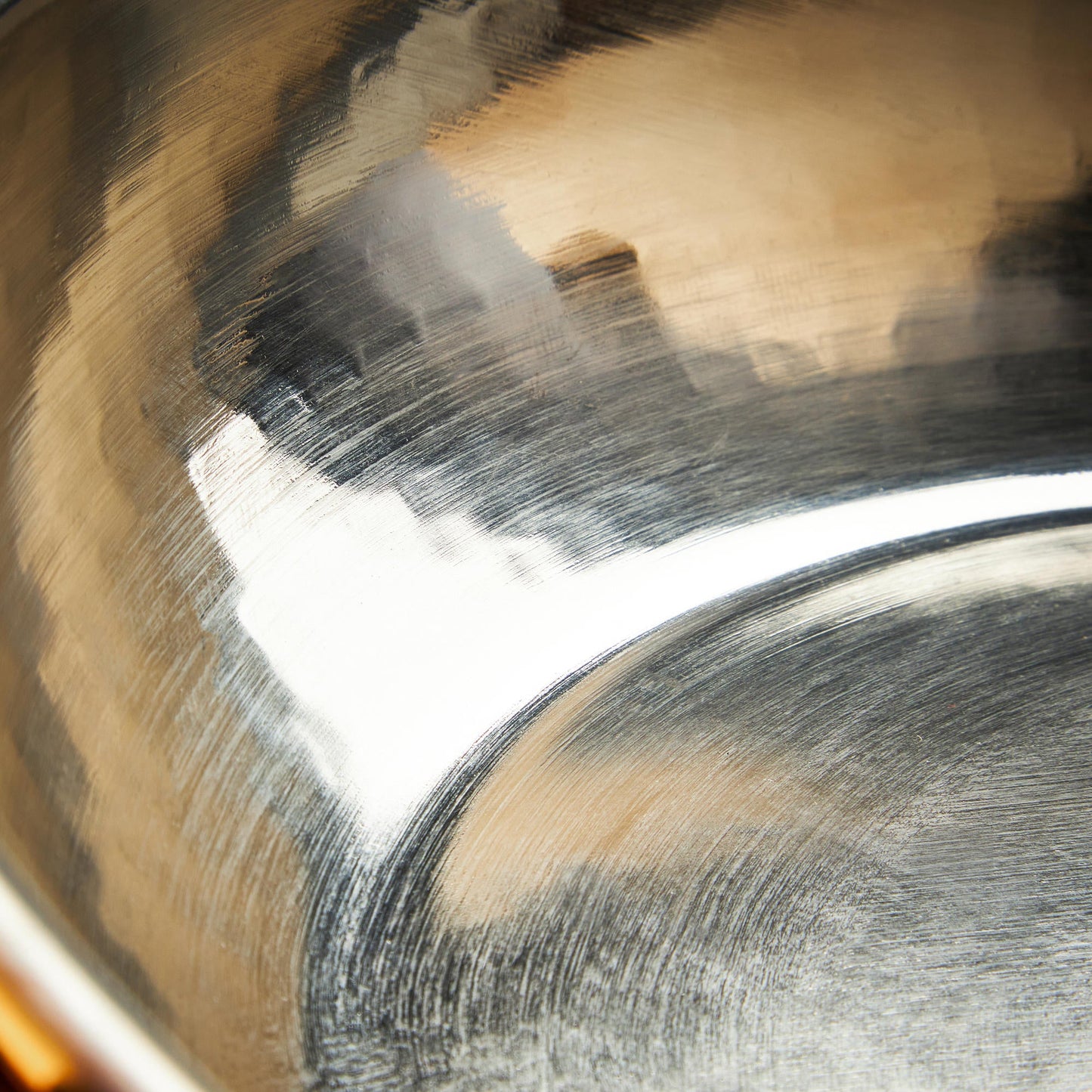 High purity, durable tin lining applied by hand over fire on solid hammered copper Double Handle Fry Pan from Ruffoni Historia collection