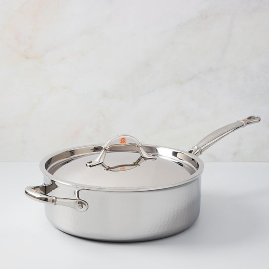 Hammered clad stainless steel sauté  pan with lid from Ruffoni