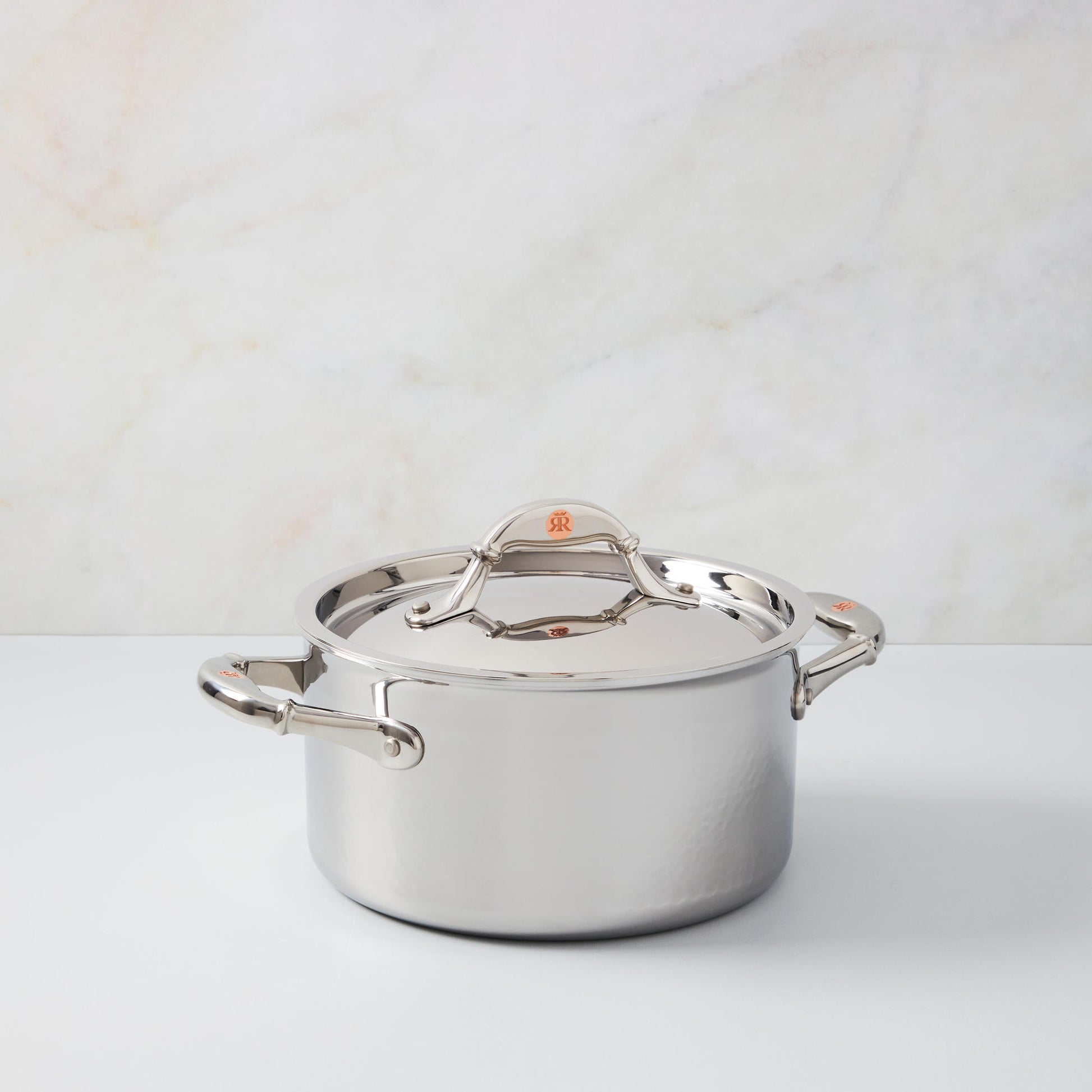 Hammered clad stainless steel soup pot with lid from Ruffoni