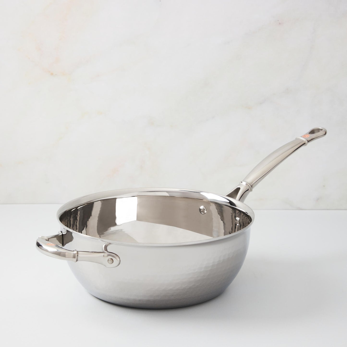 Hammered clad stainless steel chef's pan with lid from Ruffoni