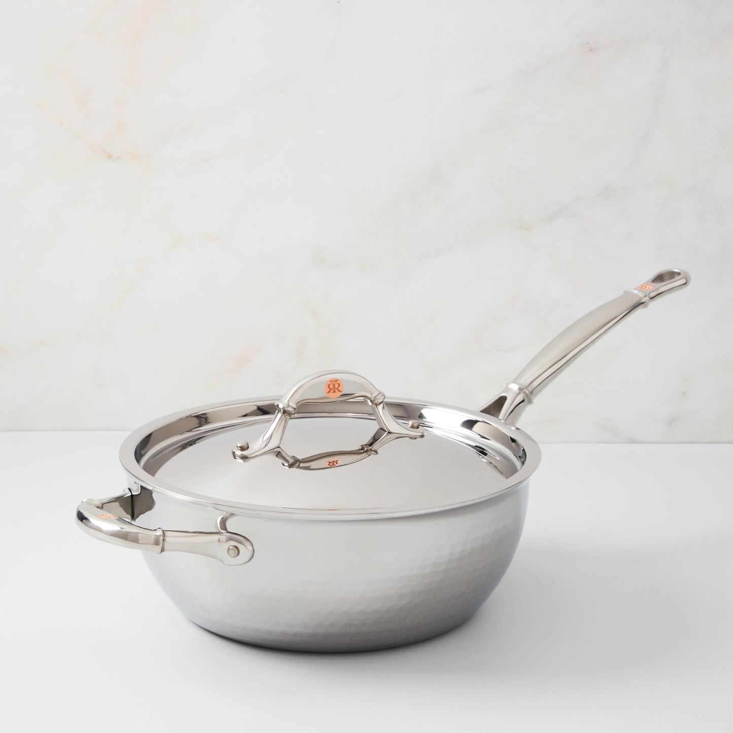 Hammered clad stainless steel chef's pan with lid from Ruffoni