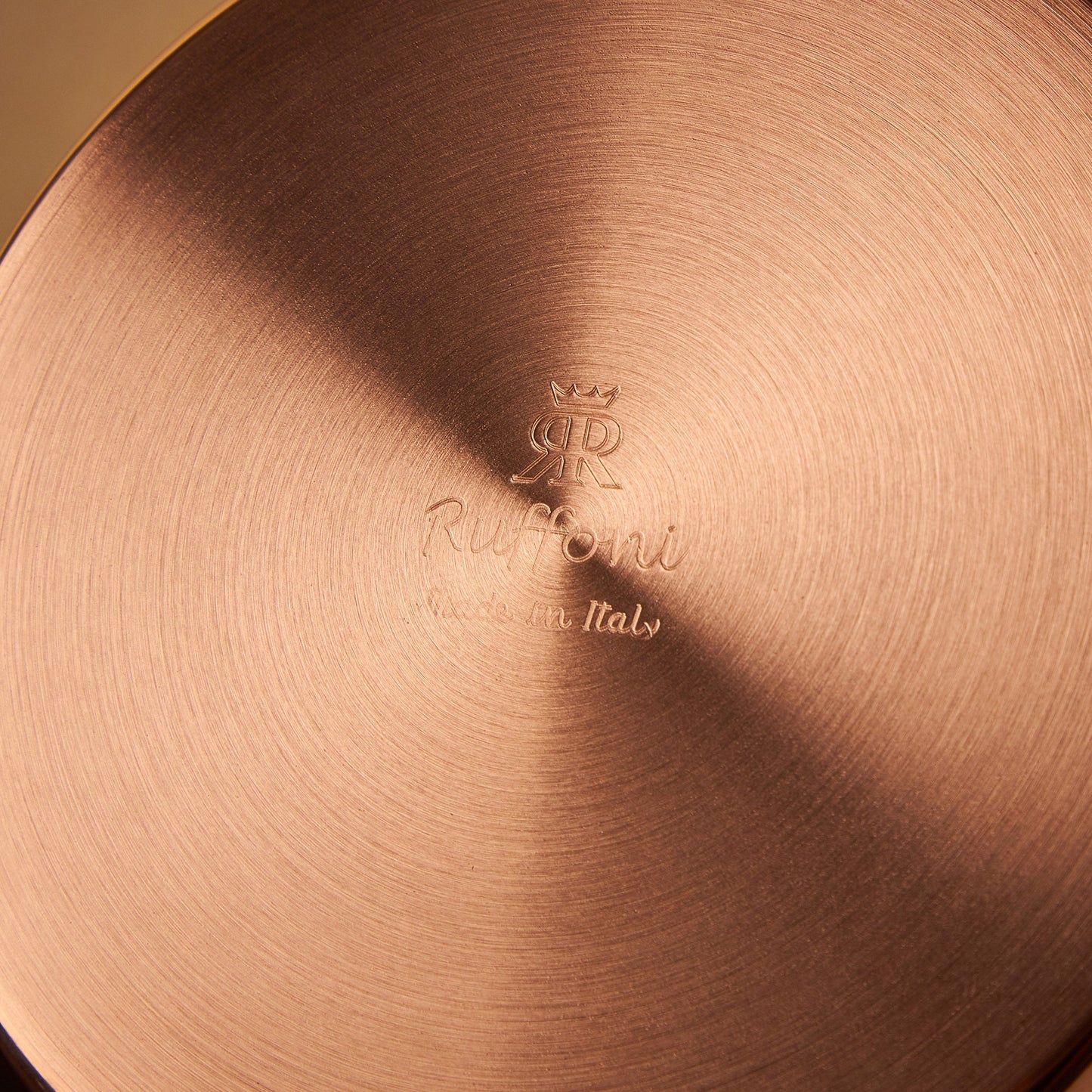 Ruffoni Made in Italy brand logo stamped under Historia hammered copper 11" Frying Pan for authenticity