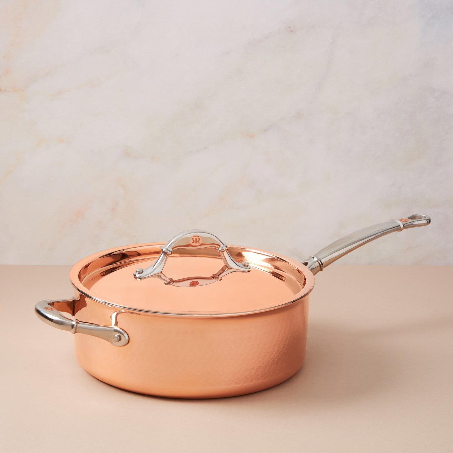 Sauté with lid  in hammered copper with stainless steel lining from Ruffoni