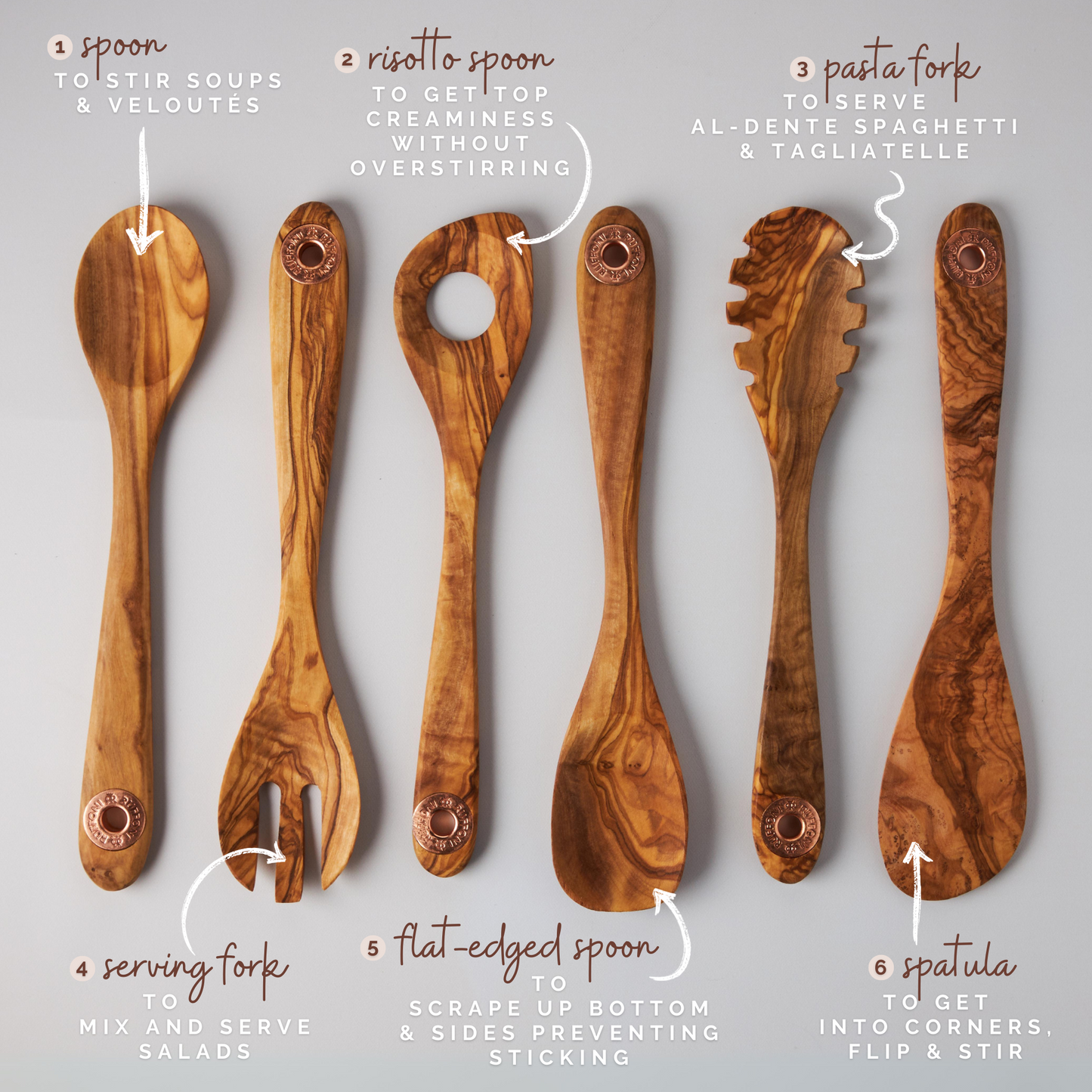 6 Piece Set of Olivewood Utensils