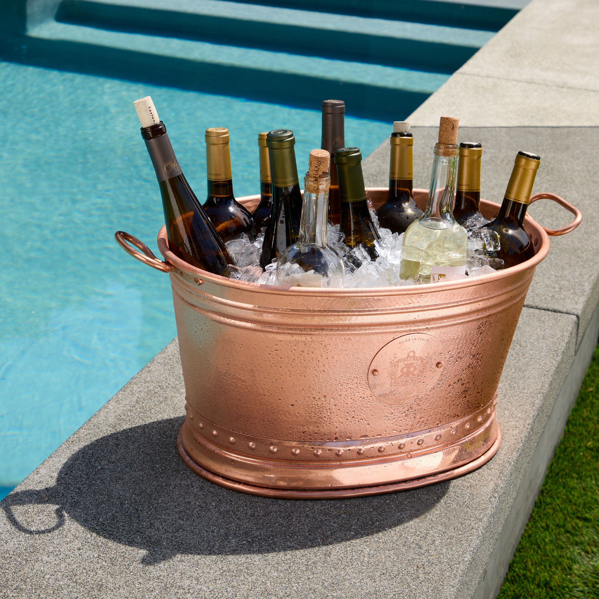 Hammered copper Large Ice Bucket, copper handles, from Ruffoni Historia collection