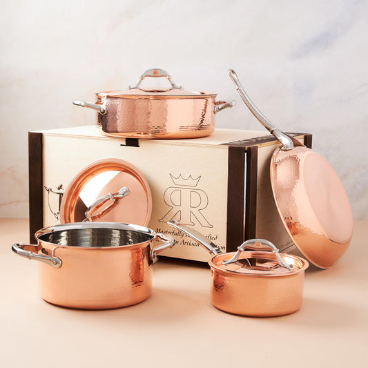 Cookware set  in hammered copper with stainless steel lining from Ruffoni