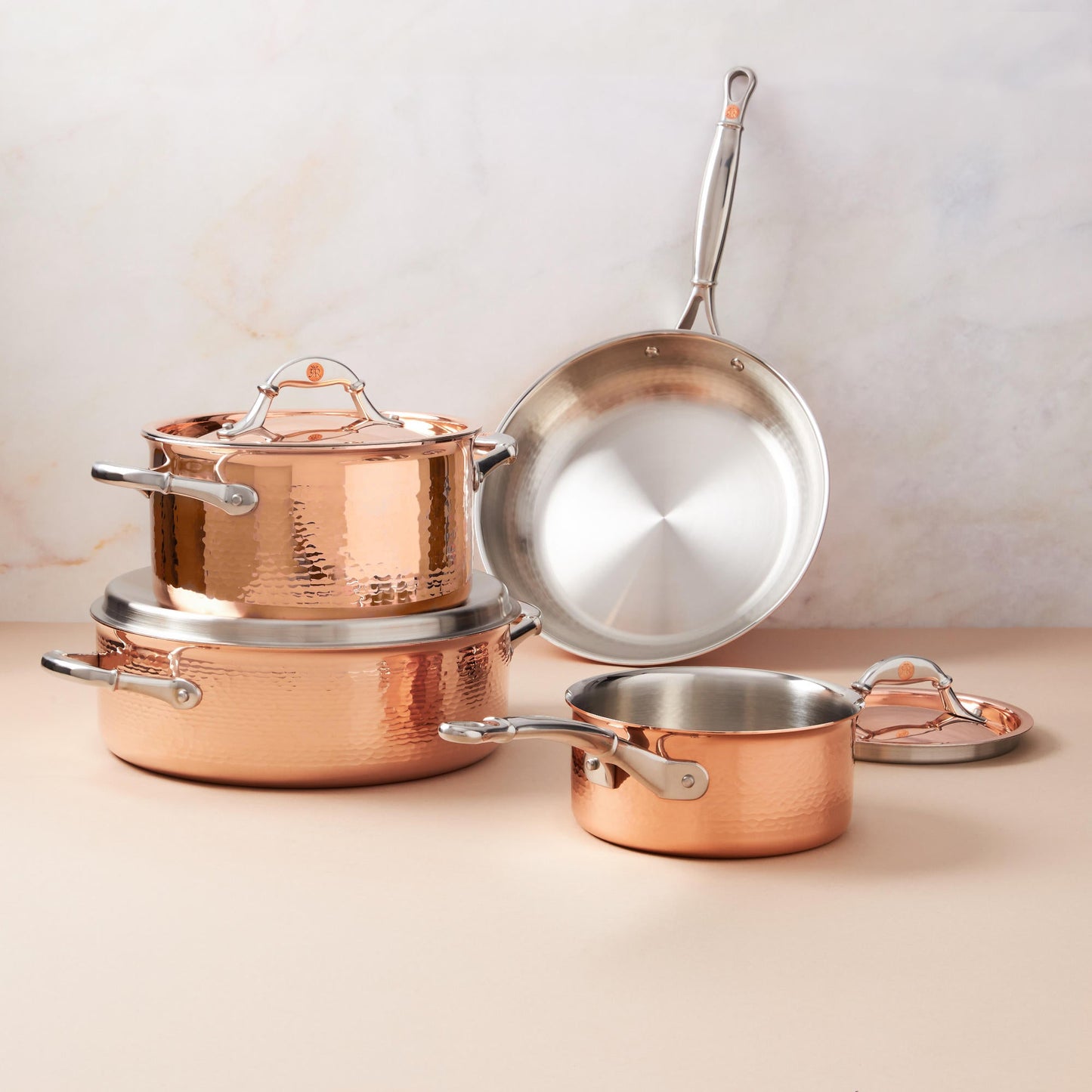 Cookware set  in hammered copper with stainless steel lining from Ruffoni