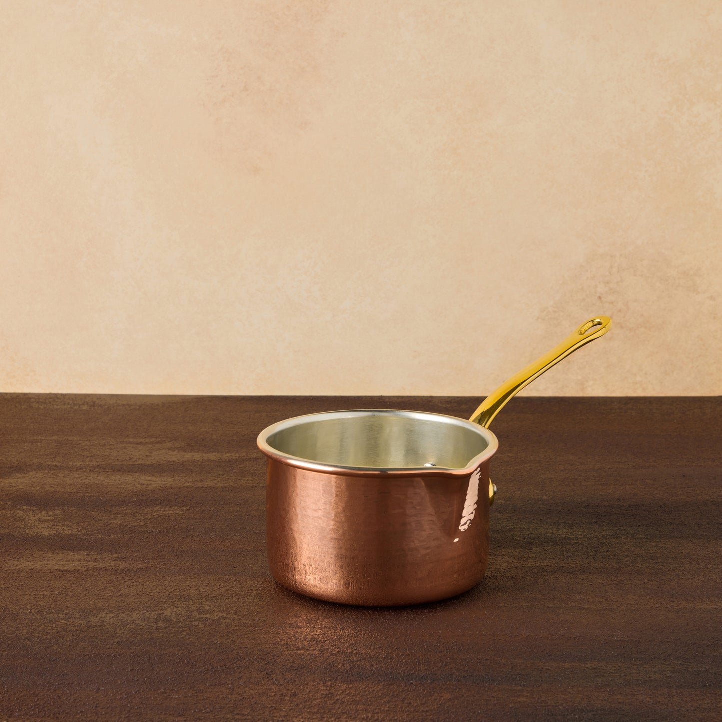 Ruffoni copper Saucepan with spout crafted in pure copper and tin lined by hand over fire