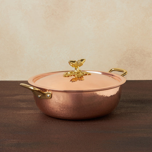 Hammered copper 4 Qt Chef Pot lined with high purity tin applied by hand over fire and bronze handles, from Ruffoni Historia collection