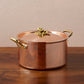 Ruffoni Olivia Cupra 8qt stockpot copper cookware set with stainless steel lining, brass handles and decorated lids with brass olive and leaf knob finials