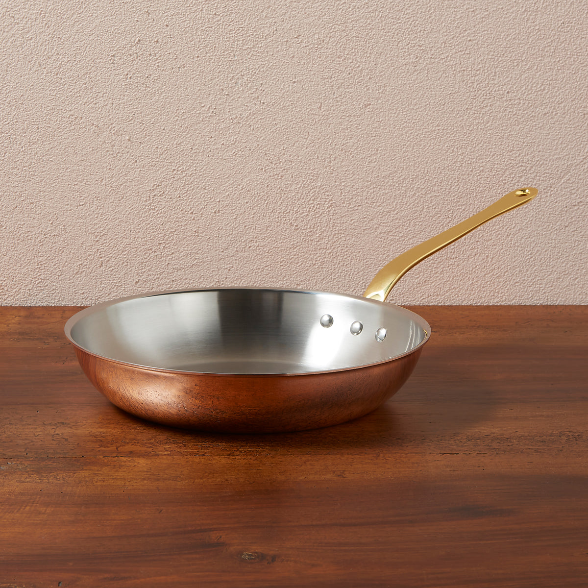 Ruffoni Olivia Cupra 10inch frying pan copper cookware with stainless steel lining, brass handles.