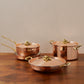 Ruffoni Olivia Cupra 7-piece copper cookware set with stainless steel lining, brass handles and decorated lids with brass olive and leaf knob finials