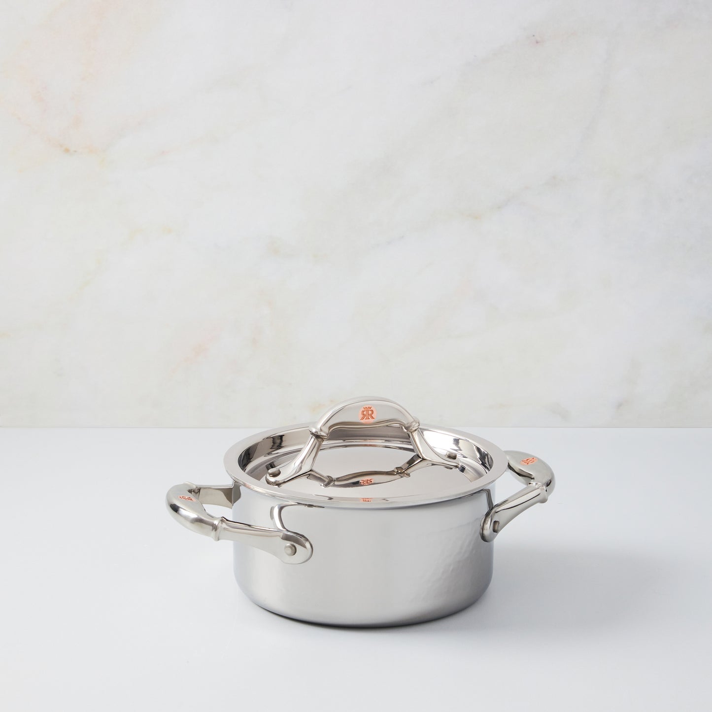 Hammered clad stainless steel saucepot with lid from Ruffoni