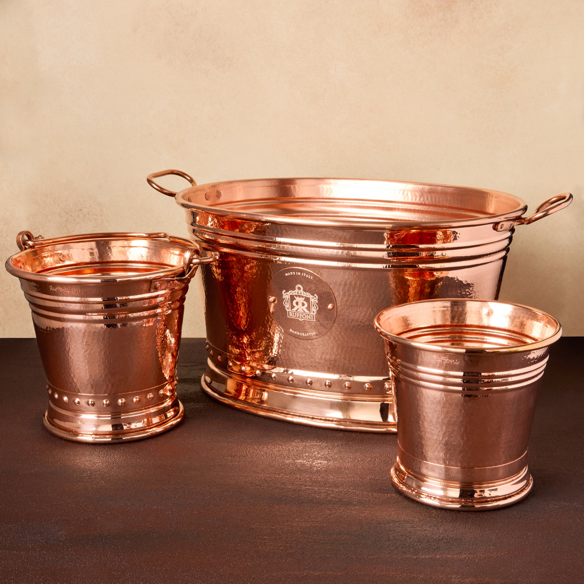 3 Hammered Wine Buckets from Ruffoni Historia collection