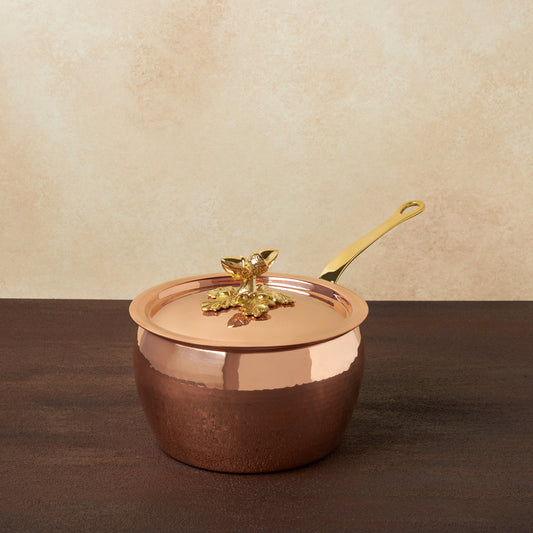 3.2 qt Saucepan crafted in hand-hammered copper and tin-lined by hand over open flame by Ruffoni