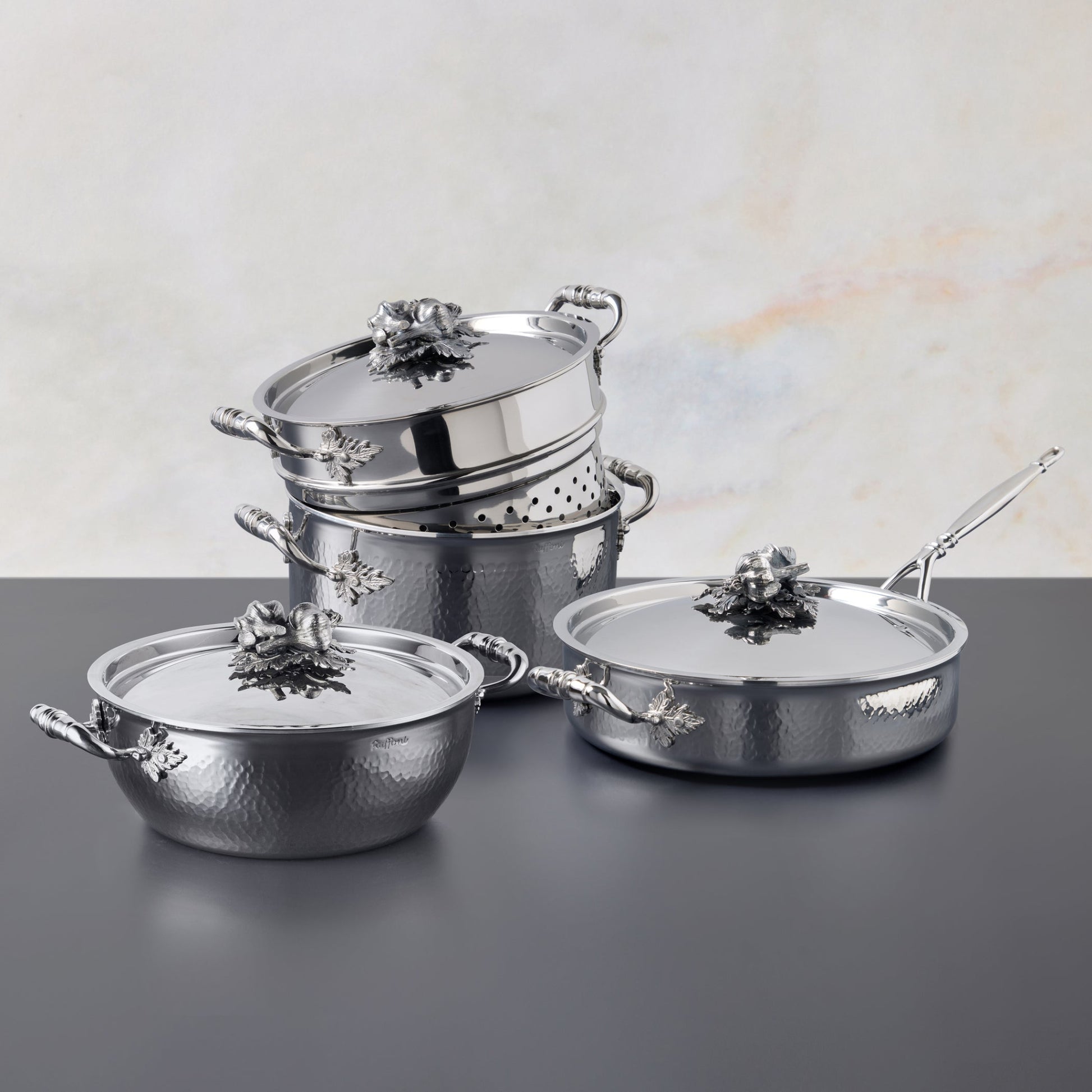 7 Piece Garlic Lovers Set  Opus Prima hammered-clad stainless