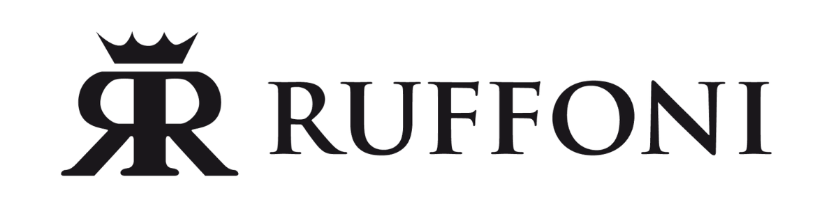 Ruffoni logo with a stylized letter 'R' and crown on a white background