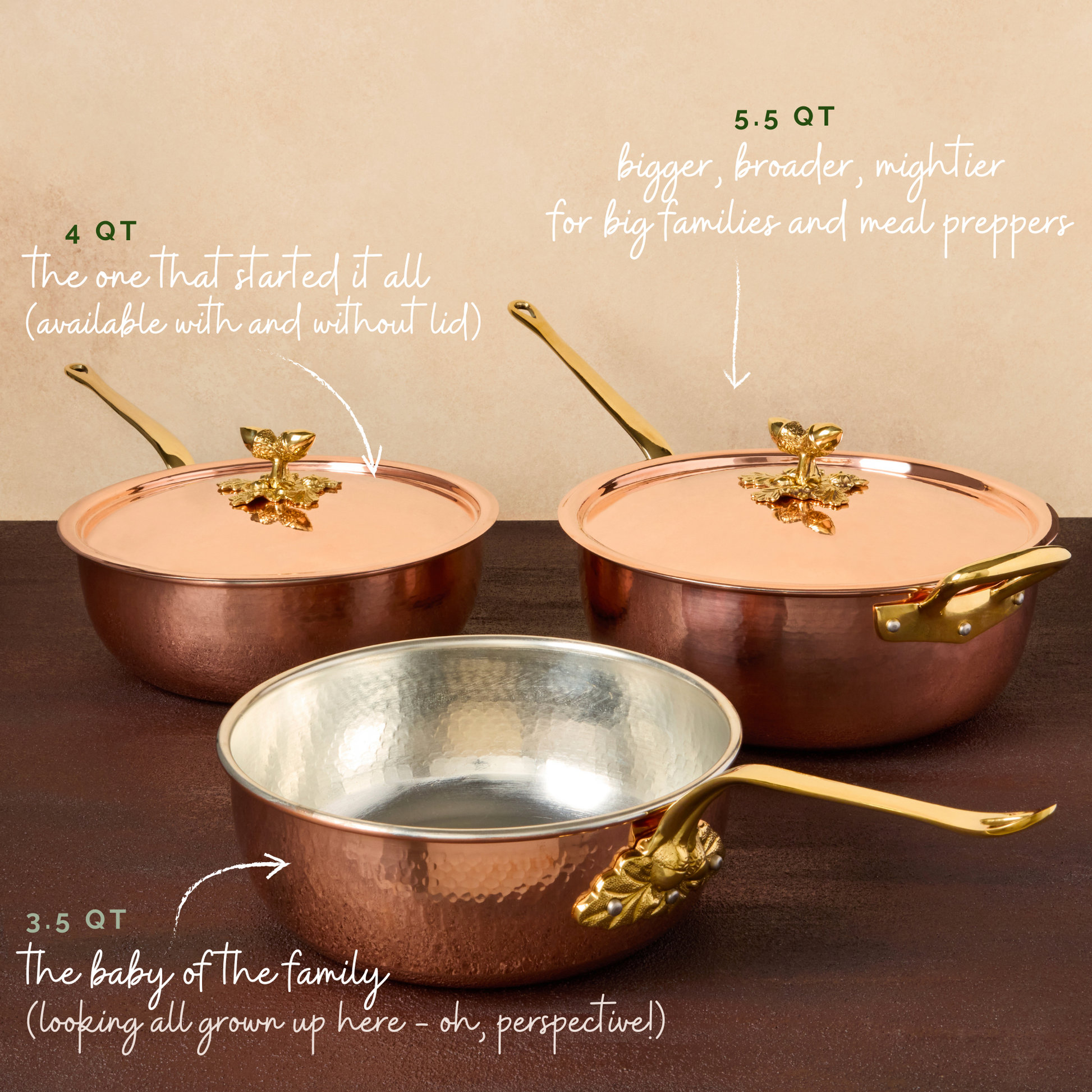 Hammered copper Chef's Pan lined with high purity tin applied by hand over fire and bronze handles, from Ruffoni Historia collection