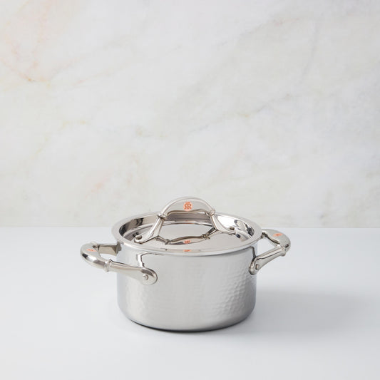 Hammered clad stainless steel saucepot with lid from Ruffoni