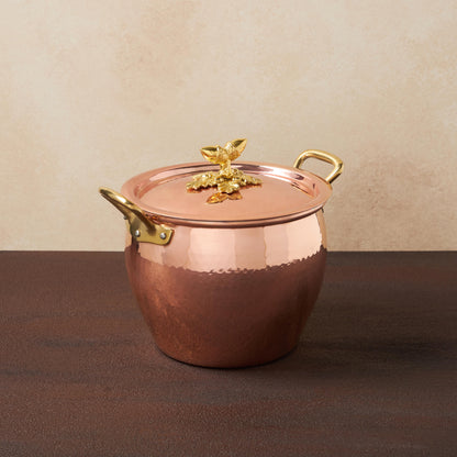 Hammered copper 5 Qt Stockpot  lined with high purity tin applied by hand over fire and bronze handles, from Ruffoni Historia collection