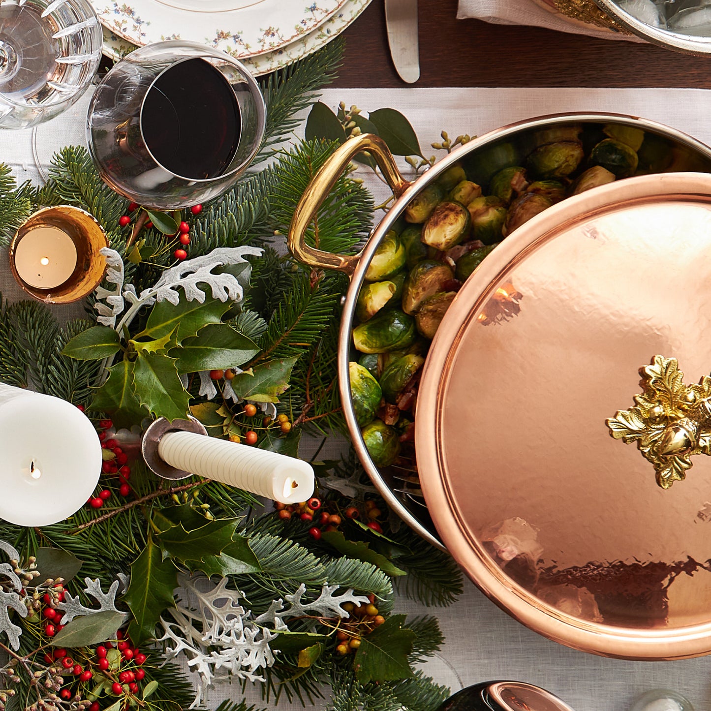 Hammered copper 11" Double Handle Fry Pan lined with high purity tin applied by hand over fire and bronze handles, from Ruffoni Historia collection