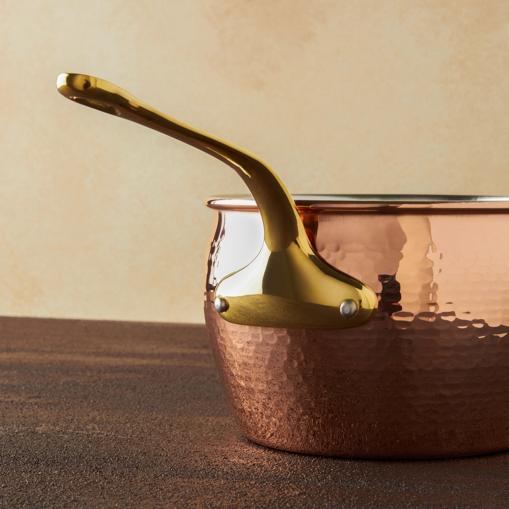 Beautiful bronze handle on Historia hammered copper cookware by Ruffoni