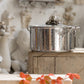 Opus Prima hammered clad stainless steel stockpot with decorated silver-plated lid knob finial from Ruffoni