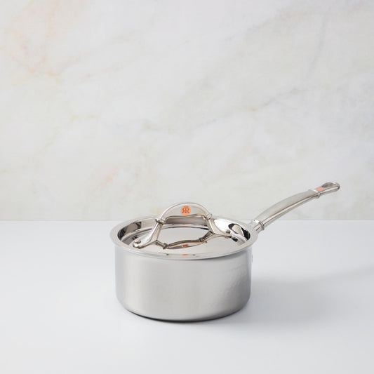Small hammered clad stainless steel saucepan with lid from Ruffoni