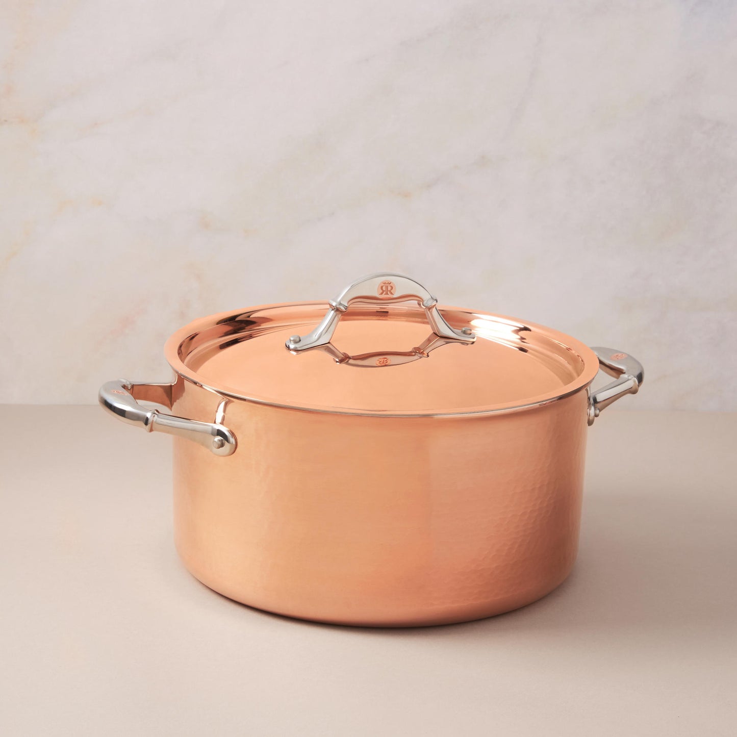 Stockpot with lid in hammered copper with stainless steel lining from Ruffoni