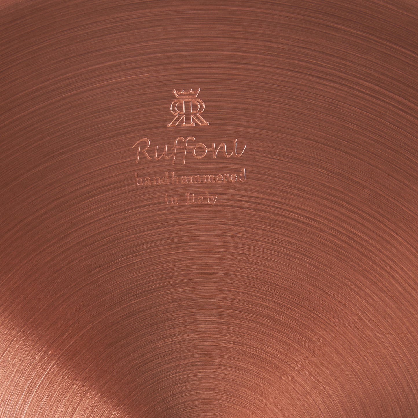 Ruffoni Made in Italy brand logo stamped under copper soup pot for authenticity