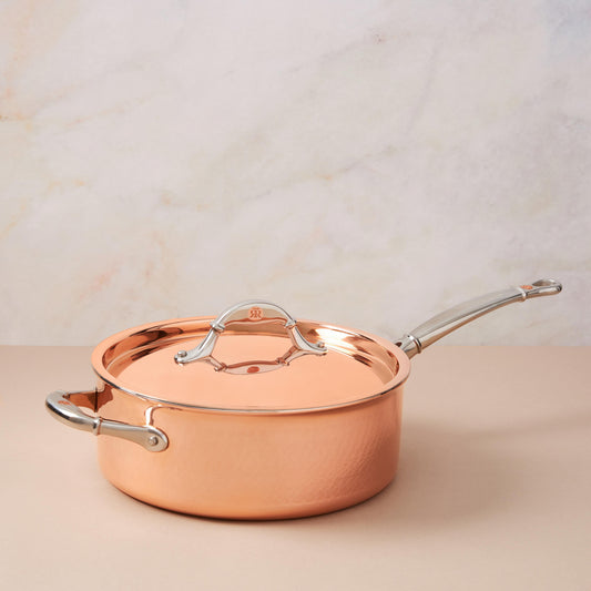 Sauté with lid  in hammered copper with stainless steel lining from Ruffoni