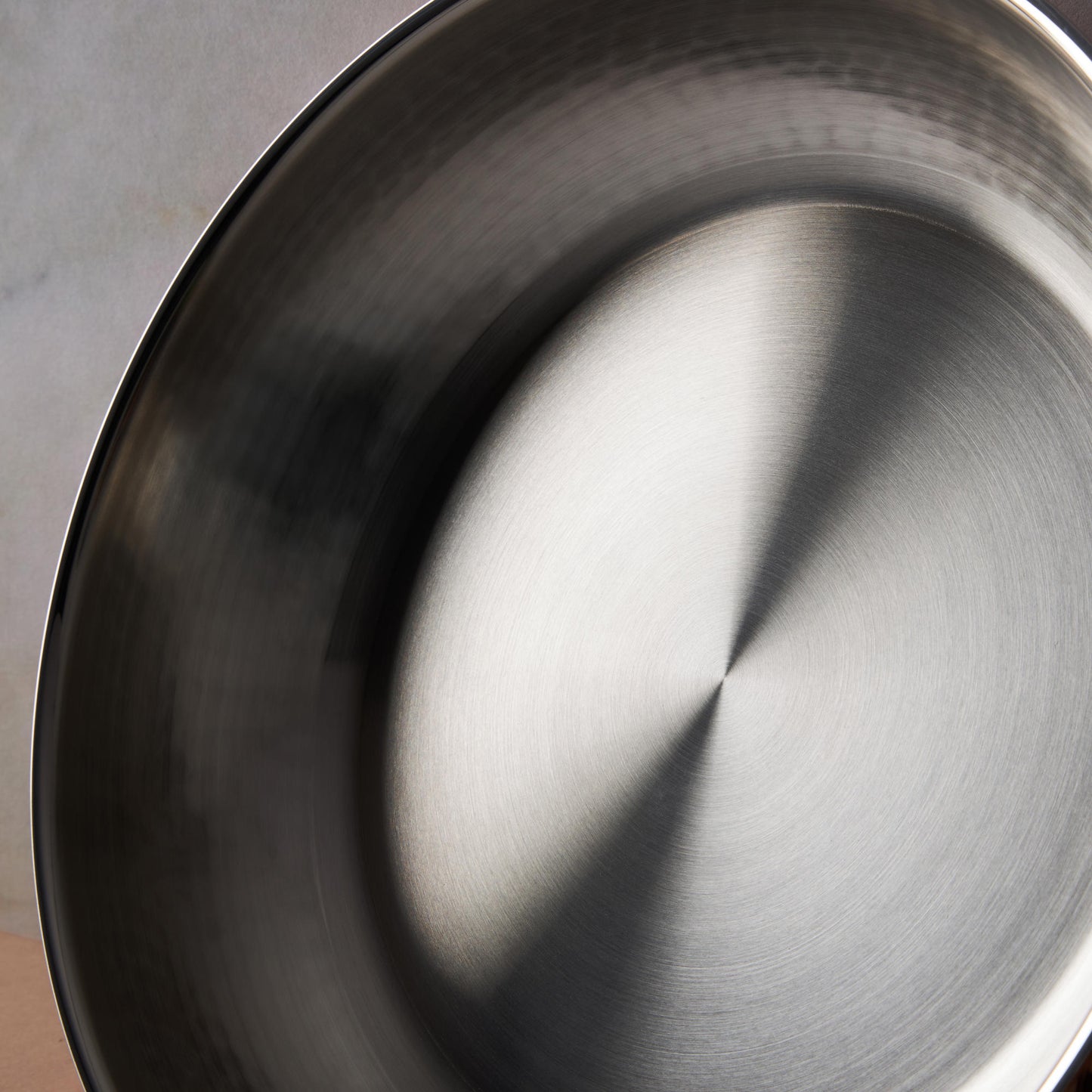 Sunray polished and hammered stainless steel lining in saucepan from Ruffoni