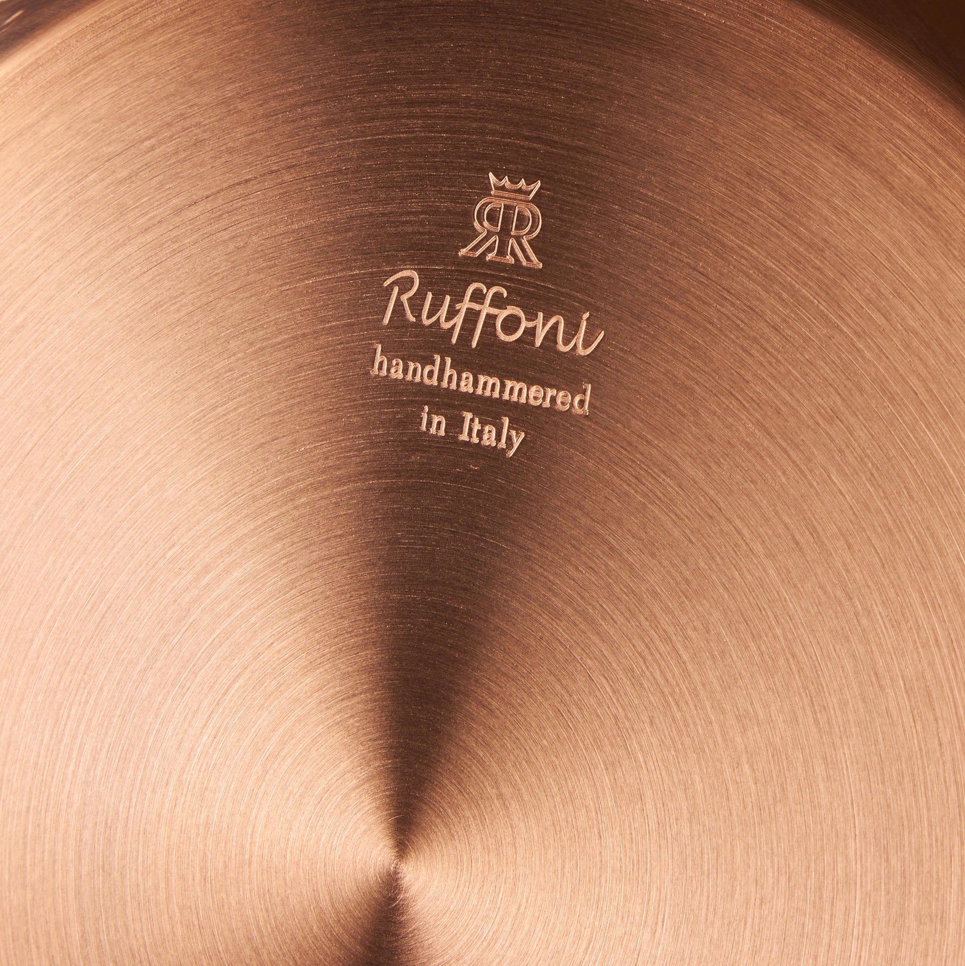 Ruffoni Made in Italy brand logo stamped under Opus Cupra copper braiser for authenticity
