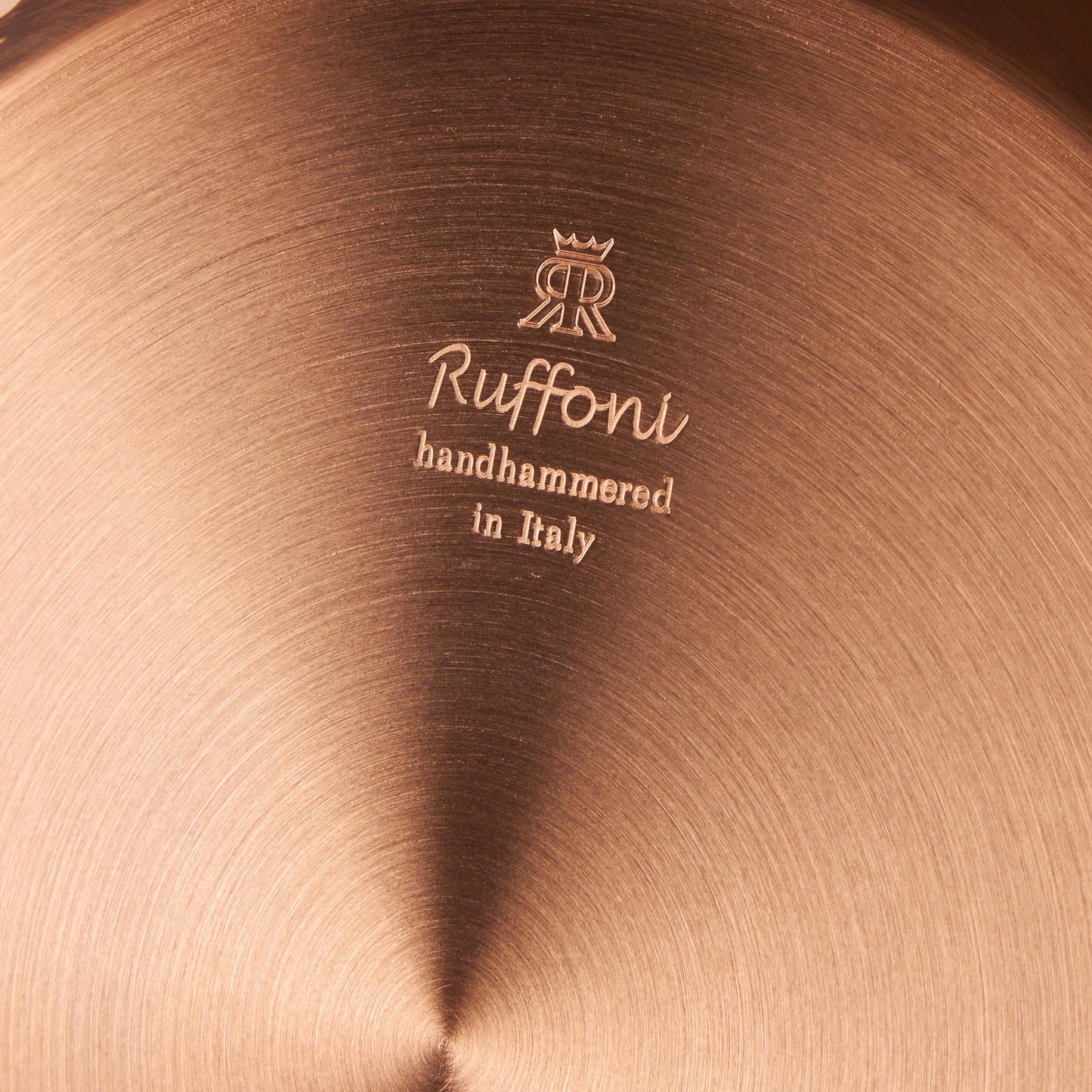 Ruffoni Made in Italy brand logo stamped under Opus Cupra copper sauté for authenticity