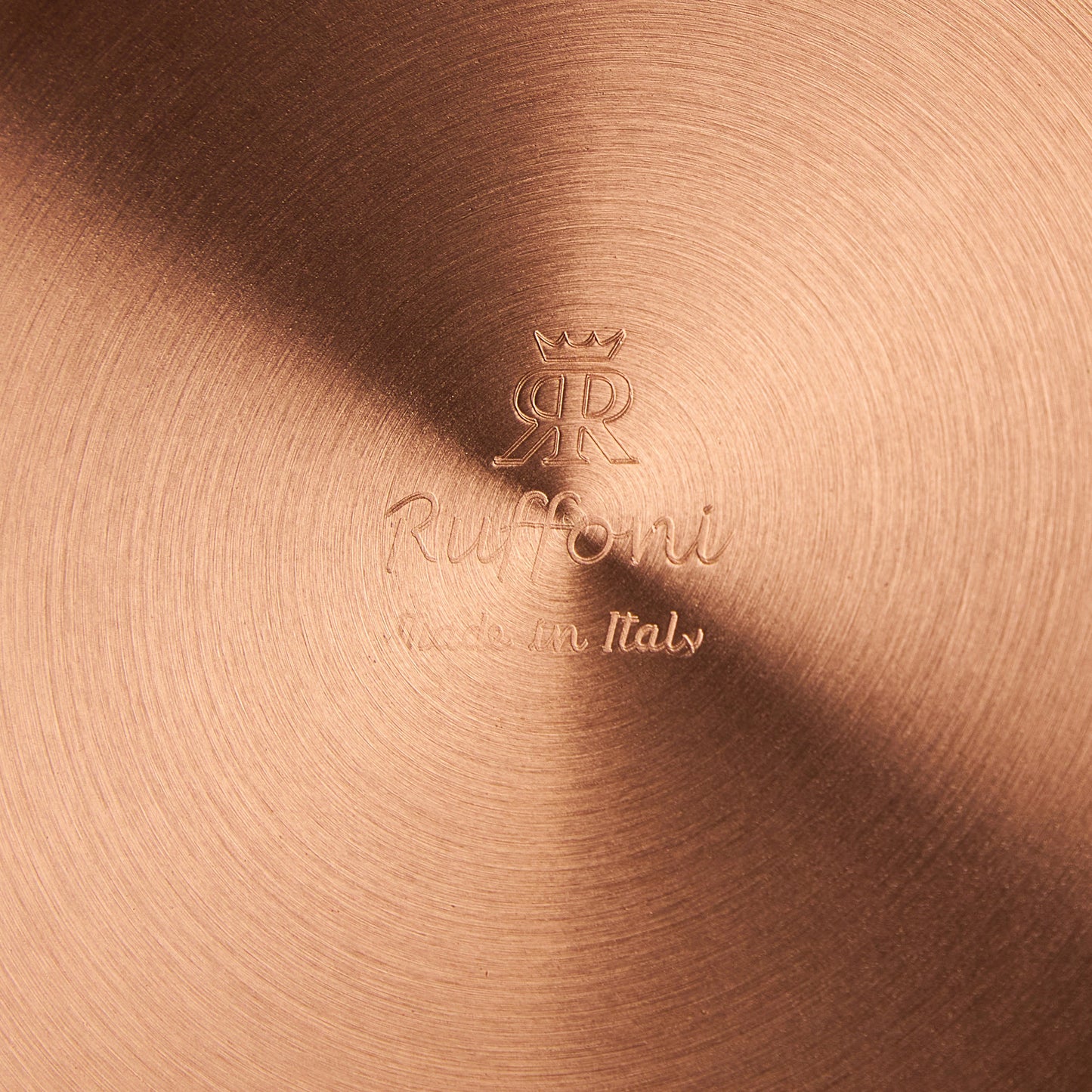 Ruffoni Made in Italy brand logo stamped under Historia hammered copper Bain-Marie for authenticity
