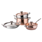The Pasta Queen Collection by Ruffoni 7 piece cookware set: stockpot with pasta insert, chef pan and serving frying pan, Made in Italy in hammered copper and clad stainless steel