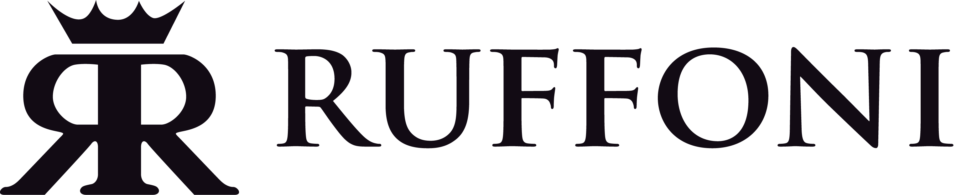 Ruffoni logo with a stylized letter 'R' and crown on a white background