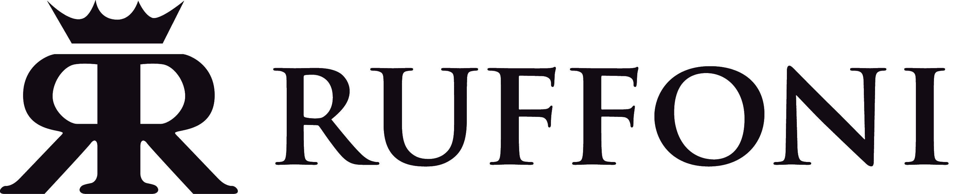 Ruffoni logo with a stylized letter 'R' and crown on a white background